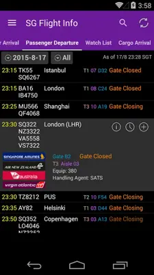 SG Flight Info android App screenshot 2